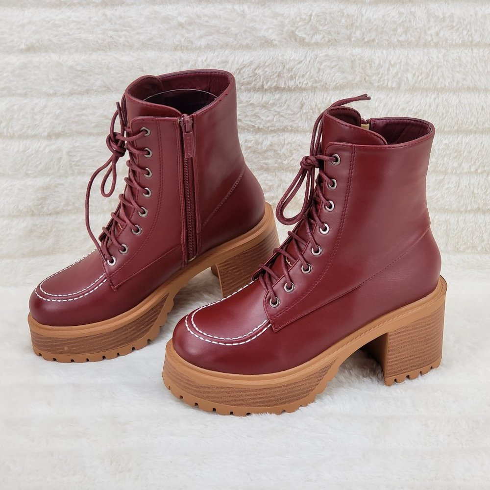 Light Weight  Wood Look Chunky Platform Combat Boots - Picture 3 of 9